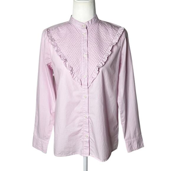 J. Crew Women's Ruffle-Trim Cotton Poplin Button-Up Shirt 4 Pink BN376 Cotton - Picture 1 of 7